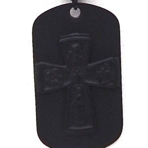 FLAT BLACK CROSS DOG TAG WITH CHAIN SHOWS